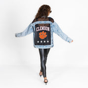 CLEMSON TIGERS RULE BREAKER DISTRESSED MESH DENIM JACKET