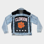 CLEMSON TIGERS RULE BREAKER DISTRESSED MESH DENIM JACKET