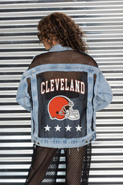 CLEVELAND BROWNS RULE BREAKER DISTRESSED MESH DENIM JACKET