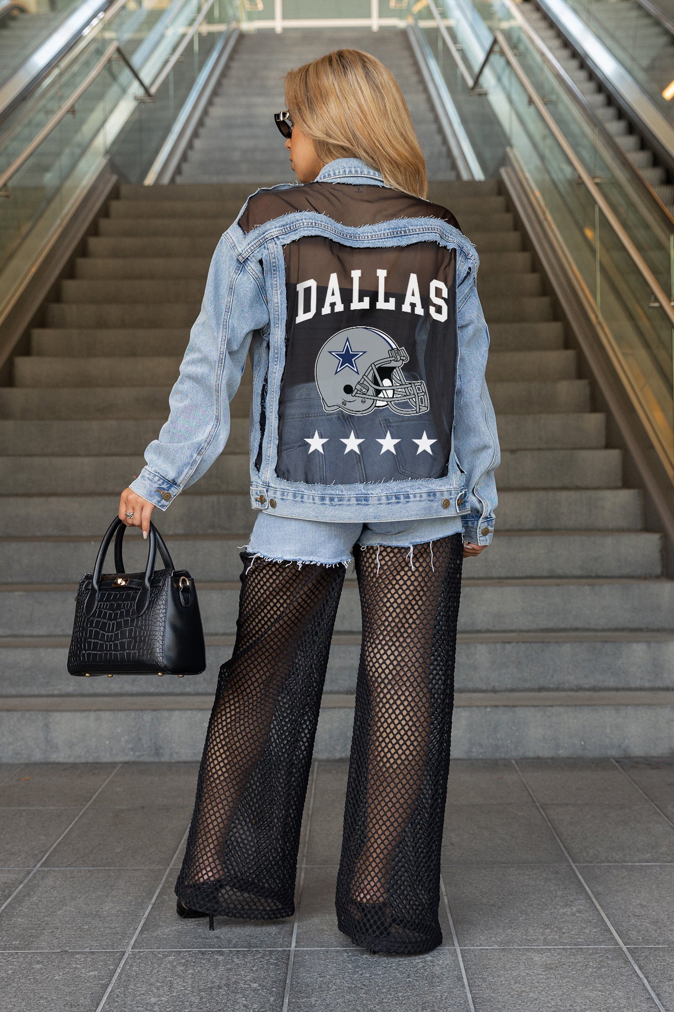 DALLAS COWBOYS RULE BREAKER DISTRESSED MESH DENIM JACKET