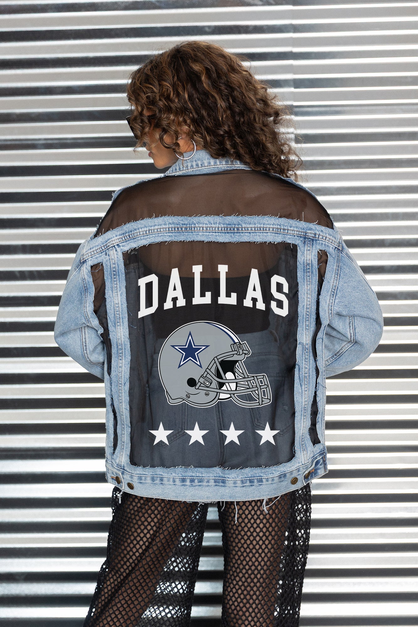 DALLAS COWBOYS RULE BREAKER DISTRESSED MESH DENIM JACKET