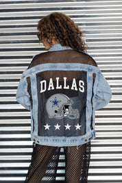 DALLAS COWBOYS RULE BREAKER DISTRESSED MESH DENIM JACKET