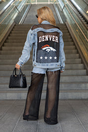 DENVER BRONCOS RULE BREAKER DISTRESSED MESH DENIM JACKET