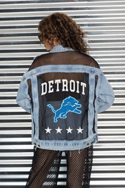 DETROIT LIONS RULE BREAKER DISTRESSED MESH DENIM JACKET