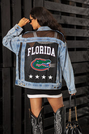 FLORIDA GATORS RULE BREAKER DISTRESSED MESH DENIM JACKET