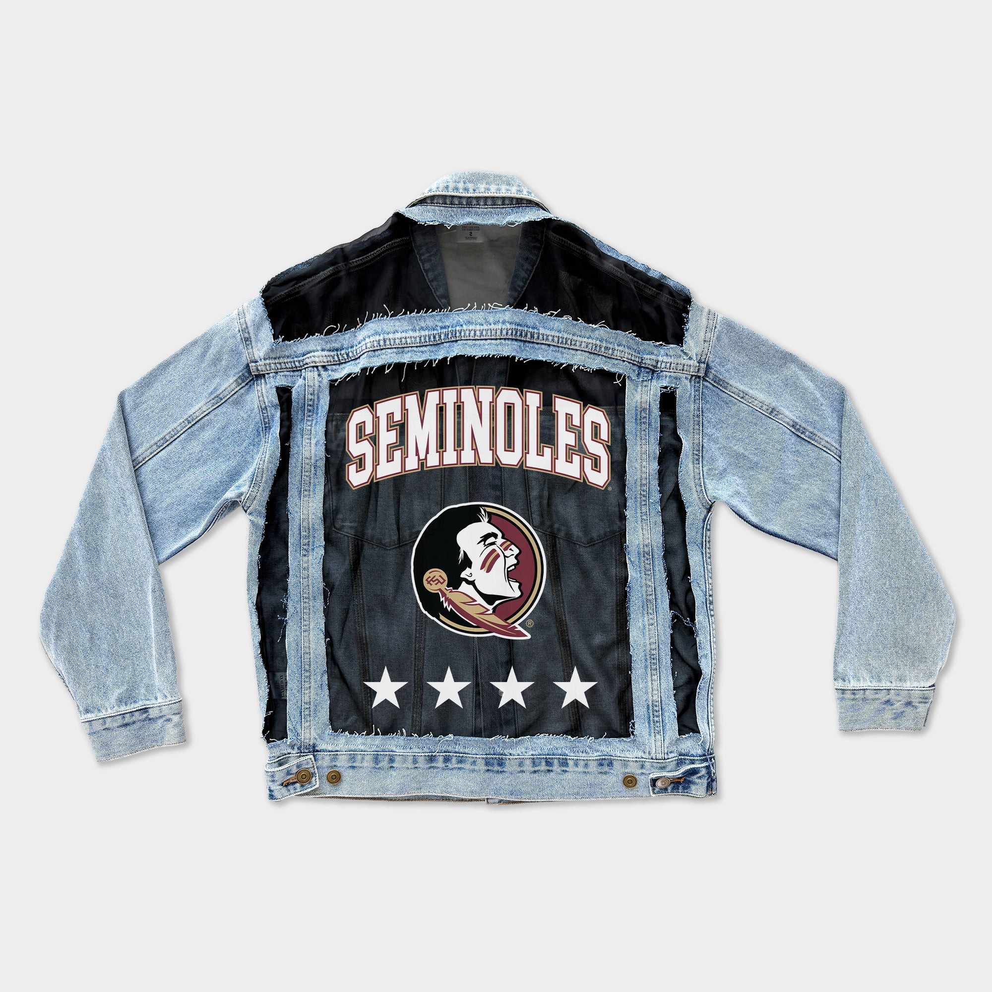 FLORIDA STATE SEMINOLES RULE BREAKER DISTRESSED MESH DENIM JACKET