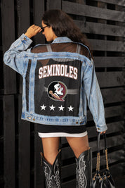 FLORIDA STATE SEMINOLES RULE BREAKER DISTRESSED MESH DENIM JACKET