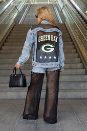 GREEN BAY PACKERS RULE BREAKER DISTRESSED MESH DENIM JACKET