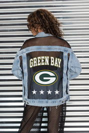 GREEN BAY PACKERS RULE BREAKER DISTRESSED MESH DENIM JACKET