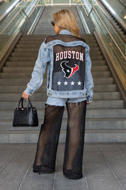 HOUSTON TEXANS RULE BREAKER DISTRESSED MESH DENIM JACKET
