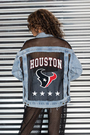 HOUSTON TEXANS RULE BREAKER DISTRESSED MESH DENIM JACKET