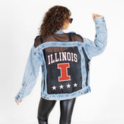 ILLINOIS FIGHTING ILLINI RULE BREAKER DISTRESSED MESH DENIM JACKET