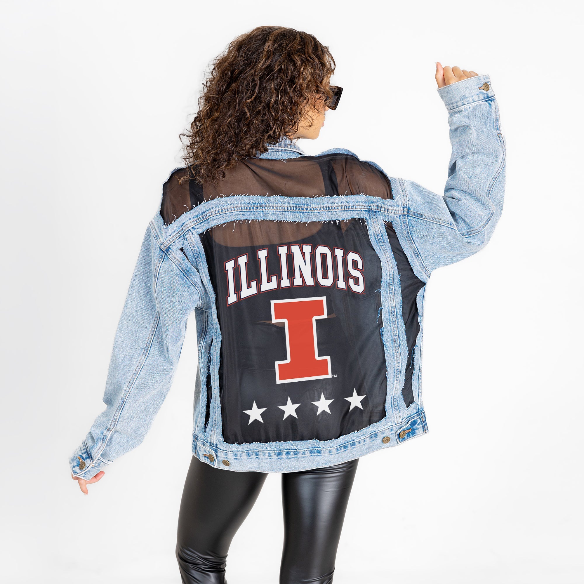 ILLINOIS FIGHTING ILLINI RULE BREAKER DISTRESSED MESH DENIM JACKET