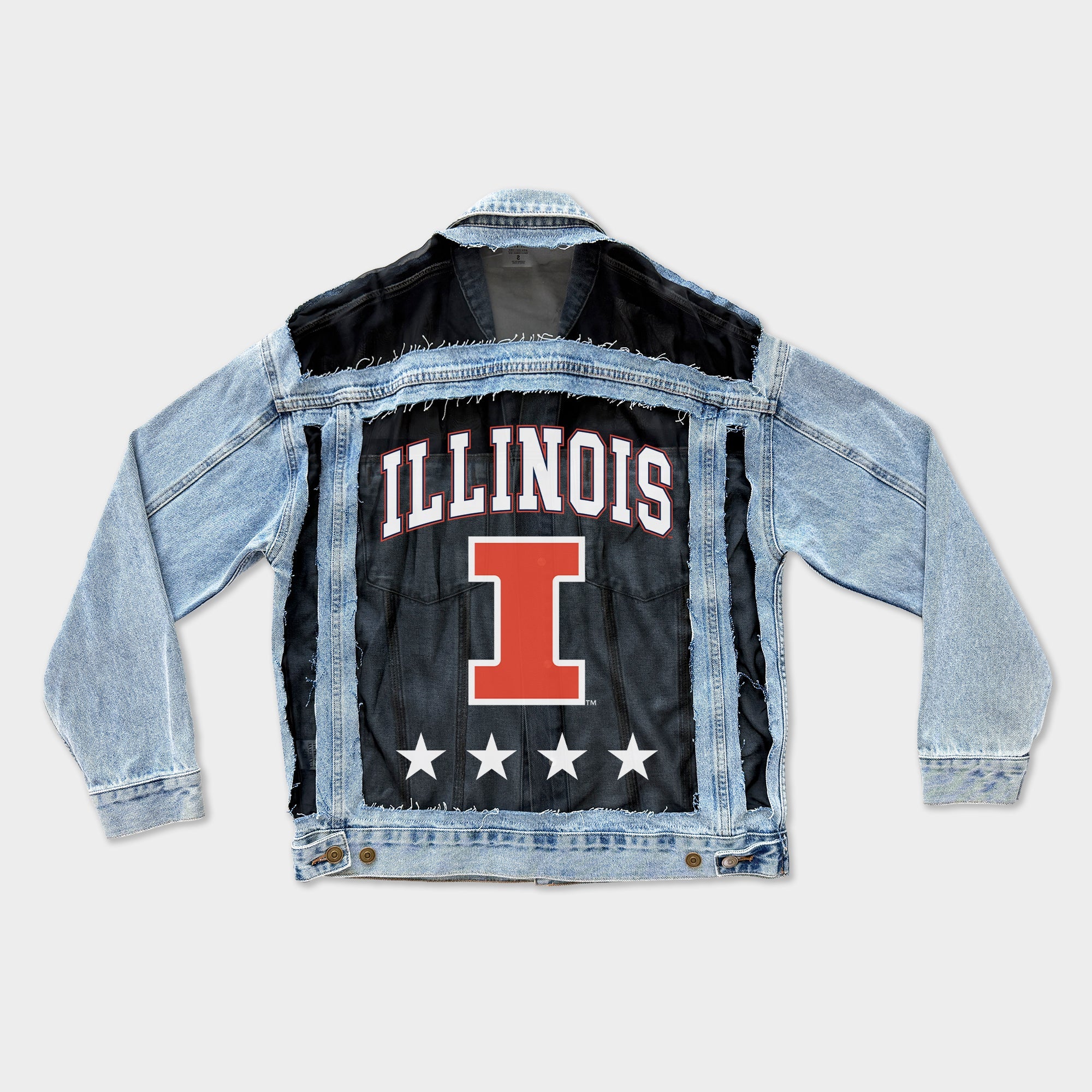 ILLINOIS FIGHTING ILLINI RULE BREAKER DISTRESSED MESH DENIM JACKET