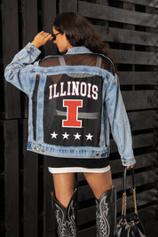 ILLINOIS FIGHTING ILLINI RULE BREAKER DISTRESSED MESH DENIM JACKET