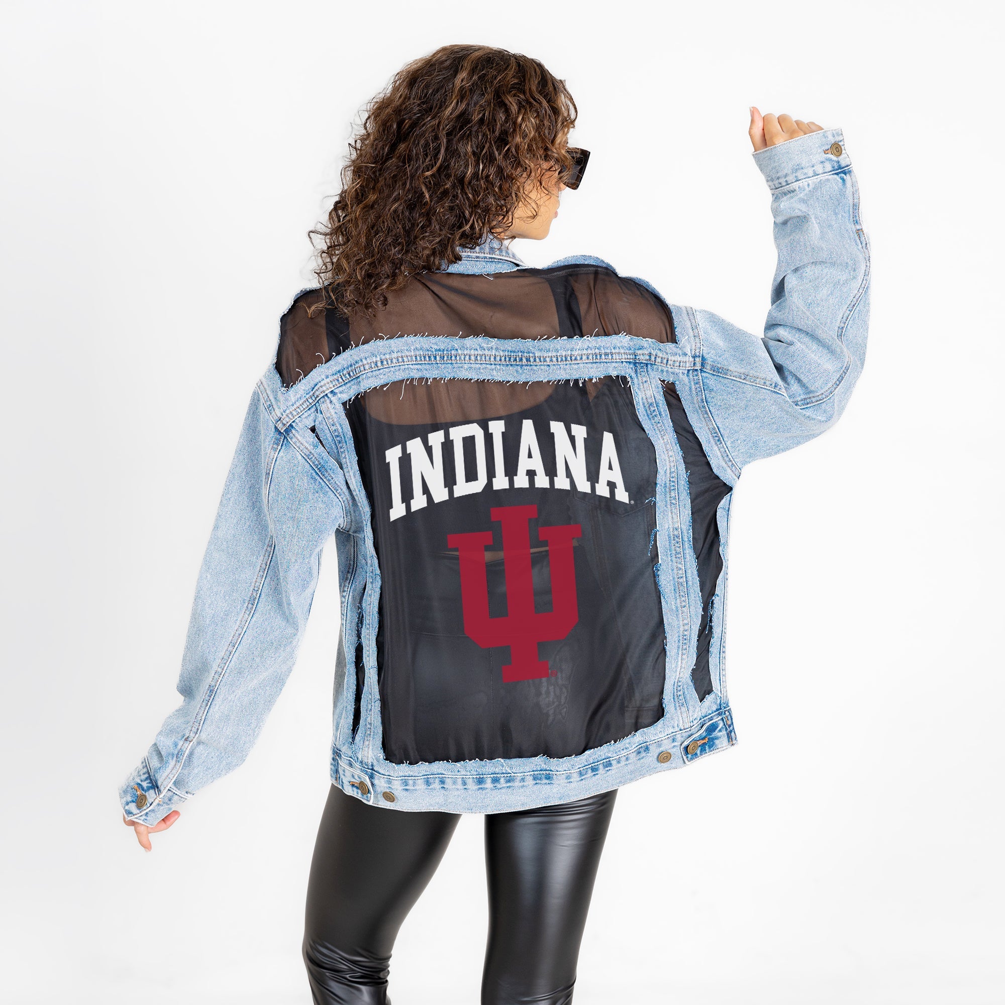 INDIANA HOOSIERS RULE BREAKER DISTRESSED MESH DENIM JACKET