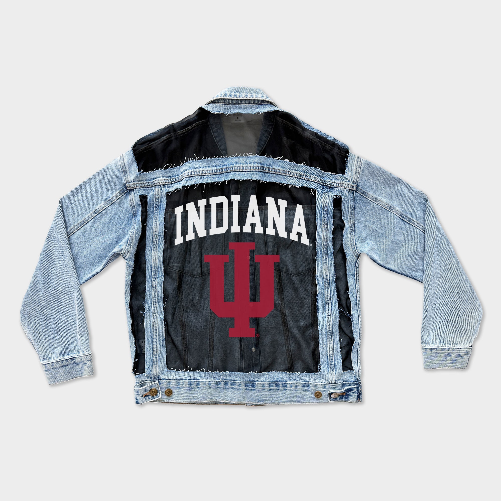 INDIANA HOOSIERS RULE BREAKER DISTRESSED MESH DENIM JACKET