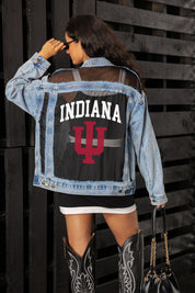 INDIANA HOOSIERS RULE BREAKER DISTRESSED MESH DENIM JACKET