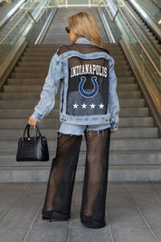 INDIANAPOLIS COLTS RULE BREAKER DISTRESSED MESH DENIM JACKET