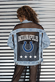 INDIANAPOLIS COLTS RULE BREAKER DISTRESSED MESH DENIM JACKET