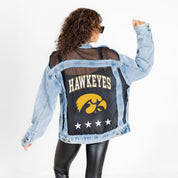 IOWA HAWKEYES RULE BREAKER DISTRESSED MESH DENIM JACKET