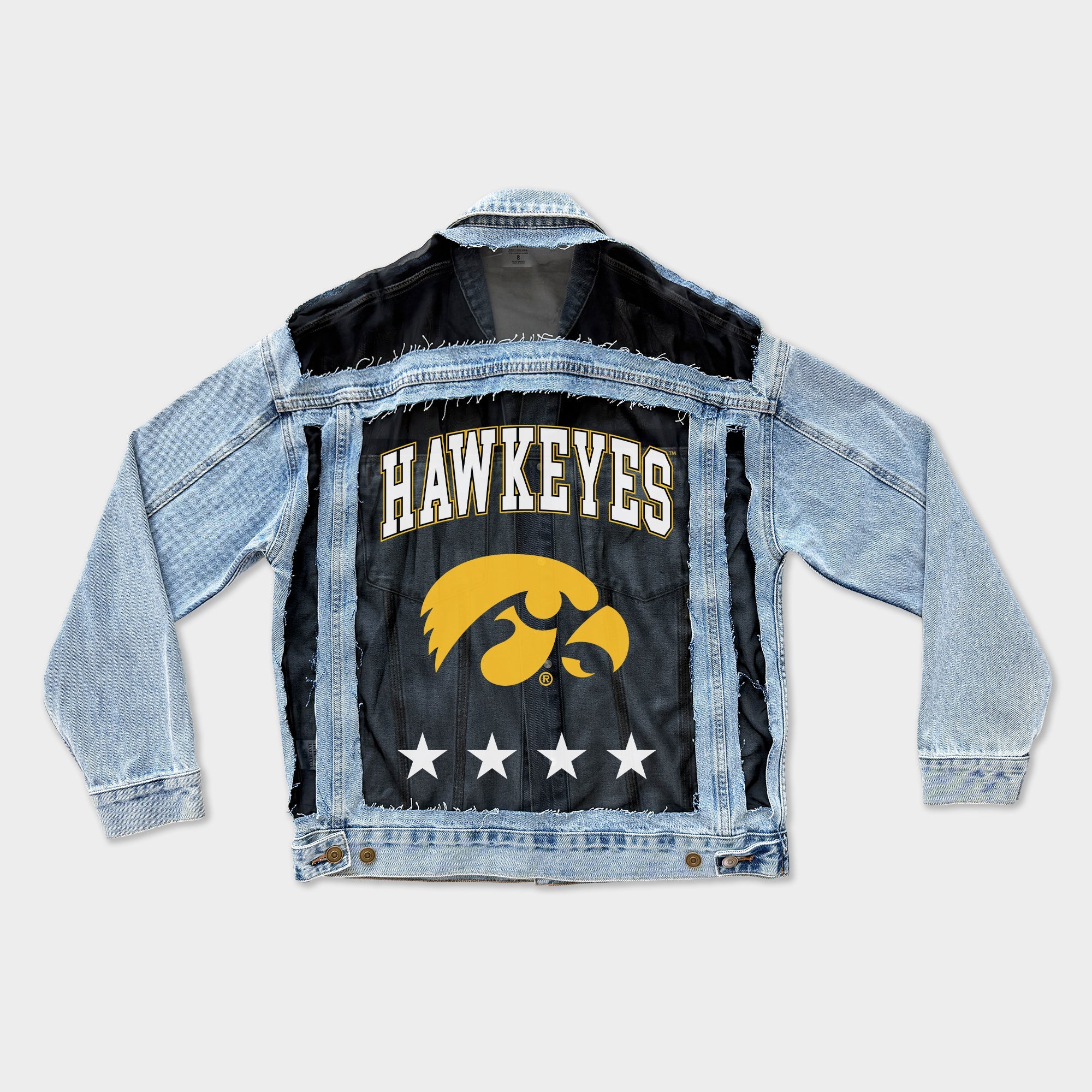 IOWA HAWKEYES RULE BREAKER DISTRESSED MESH DENIM JACKET