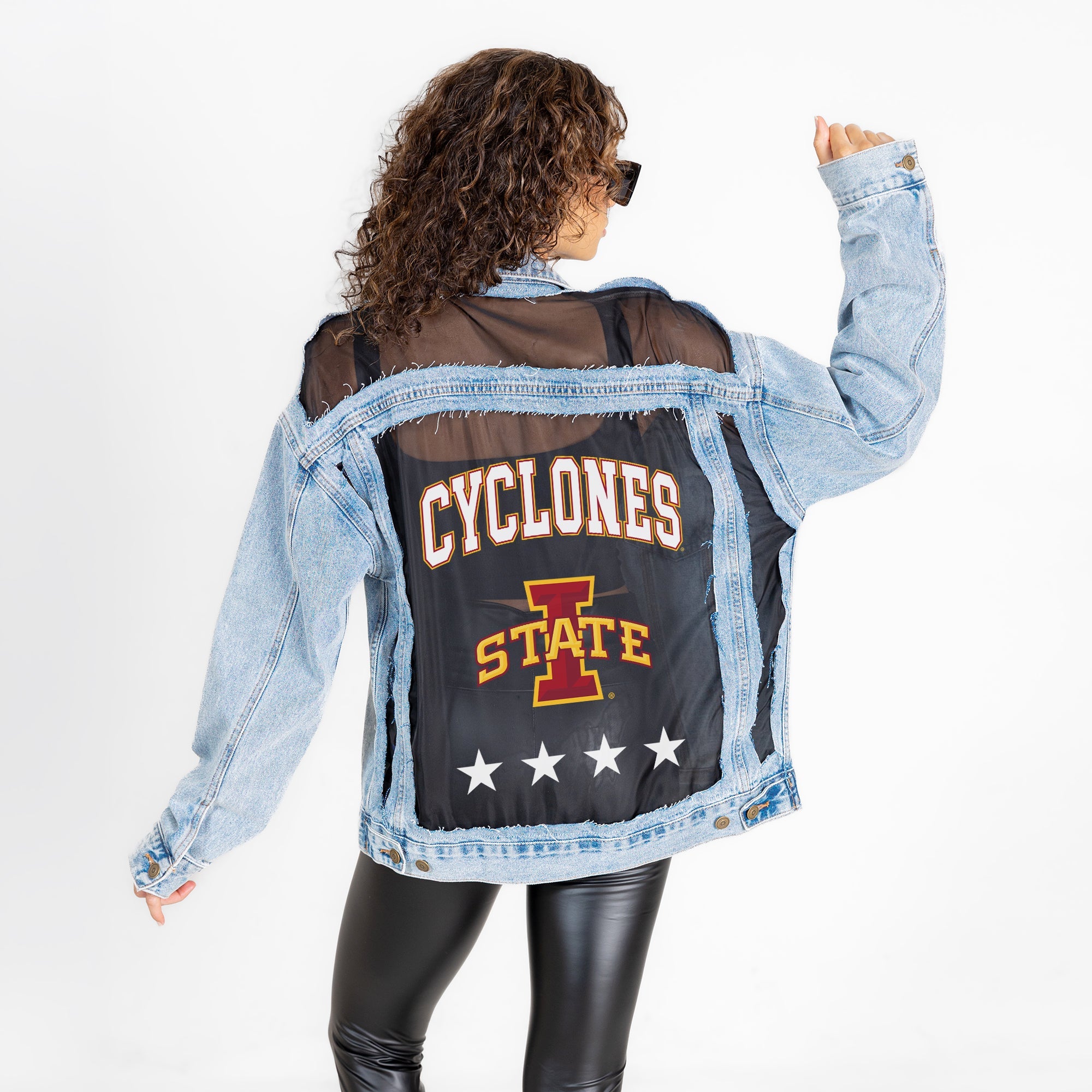 IOWA STATE CYCLONES RULE BREAKER DISTRESSED MESH DENIM JACKET