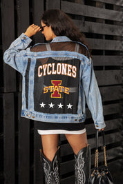 IOWA STATE CYCLONES RULE BREAKER DISTRESSED MESH DENIM JACKET