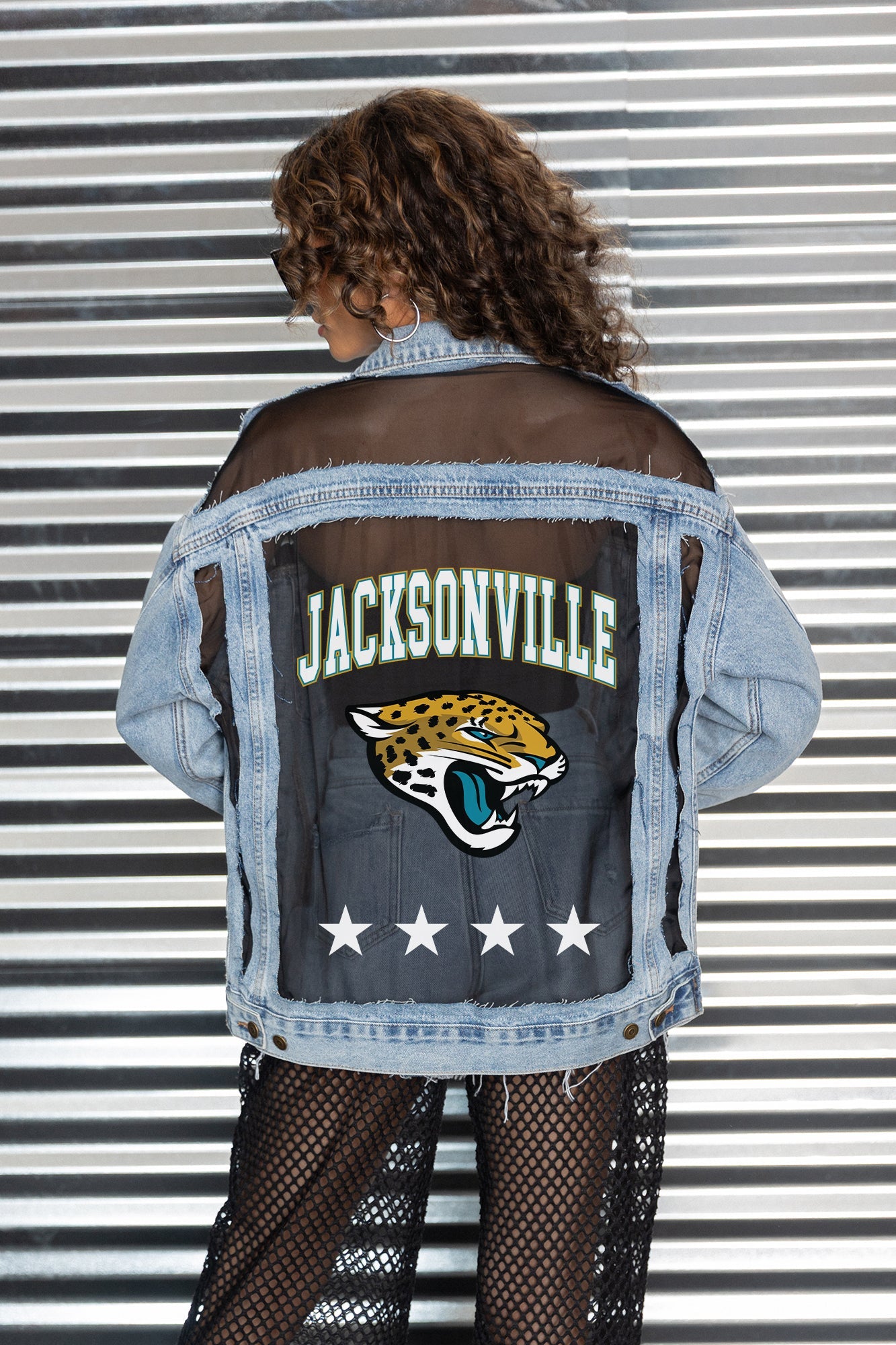 JACKSONVILLE JAGUARS RULE BREAKER DISTRESSED MESH DENIM JACKET