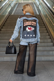 KANSAS CITY CHIEFS RULE BREAKER DISTRESSED MESH DENIM JACKET