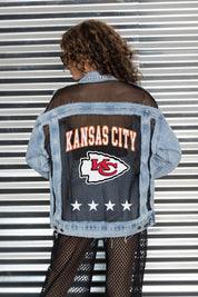 KANSAS CITY CHIEFS RULE BREAKER DISTRESSED MESH DENIM JACKET
