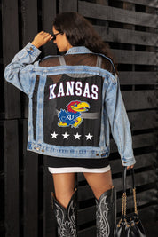 KANSAS JAYHAWKS RULE BREAKER DISTRESSED MESH DENIM JACKET