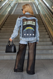 LOS ANGELES CHARGERS RULE BREAKER DISTRESSED MESH DENIM JACKET