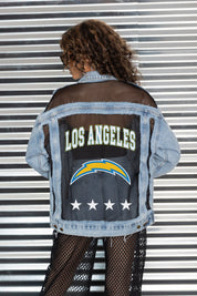 LOS ANGELES CHARGERS RULE BREAKER DISTRESSED MESH DENIM JACKET