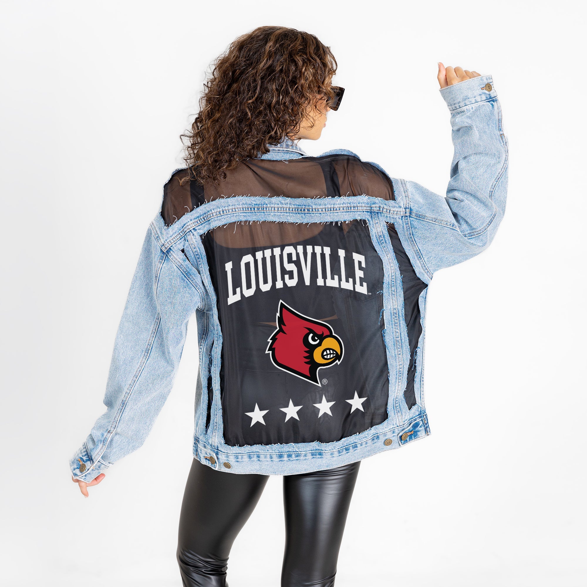 LOUISVILLE CARDINALS RULE BREAKER DISTRESSED MESH DENIM JACKET