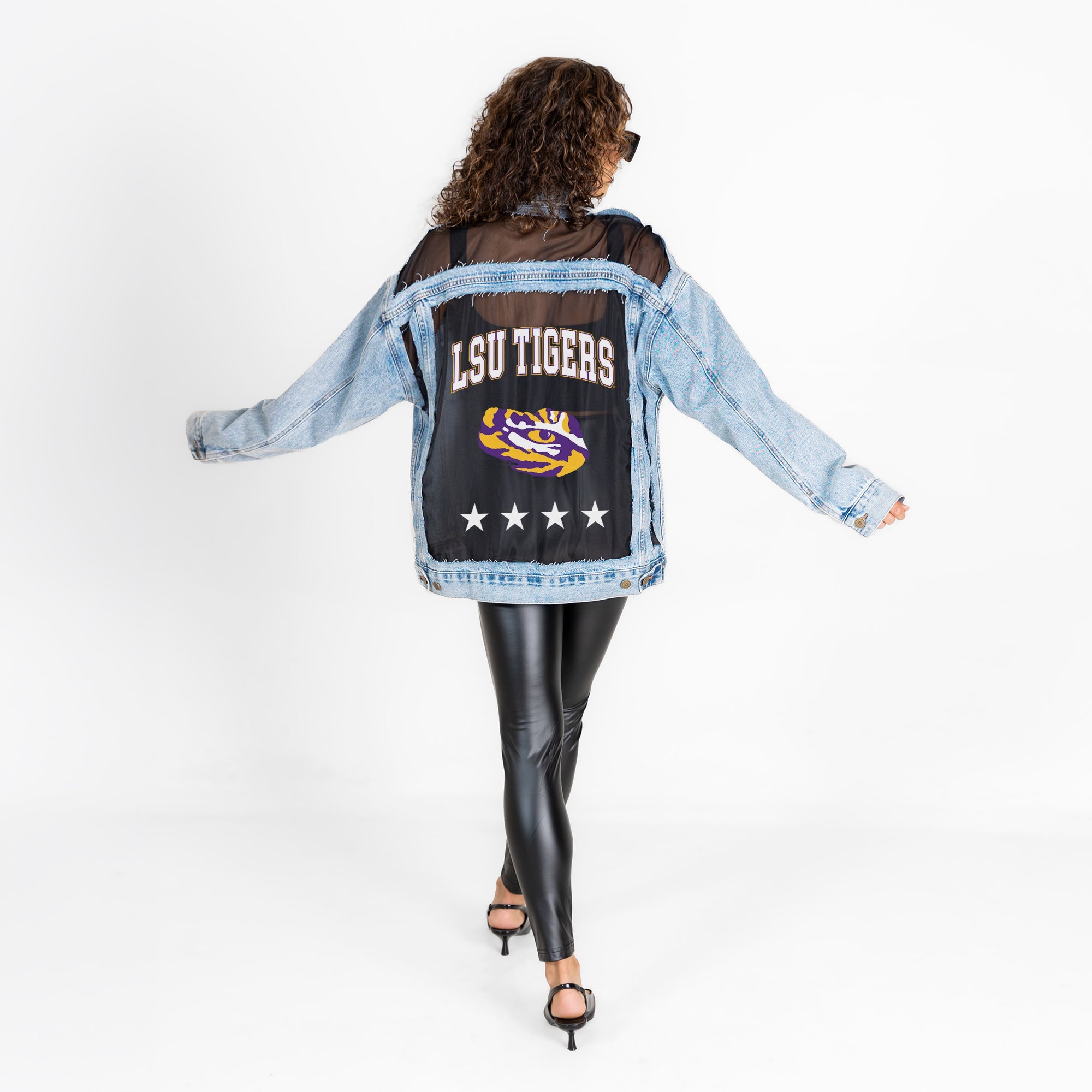 LSU TIGERS RULE BREAKER DISTRESSED MESH DENIM JACKET