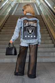 LAS VEGAS RAIDERS RULE BREAKER DISTRESSED MESH DENIM JACKET
