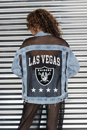 LAS VEGAS RAIDERS RULE BREAKER DISTRESSED MESH DENIM JACKET