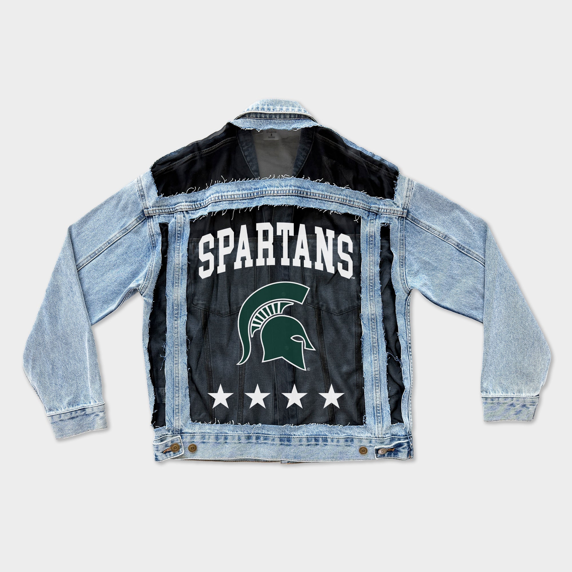 MICHIGAN STATE SPARTANS RULE BREAKER DISTRESSED MESH DENIM JACKET