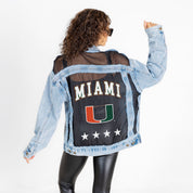 MIAMI HURRICANES RULE BREAKER DISTRESSED MESH DENIM JACKET