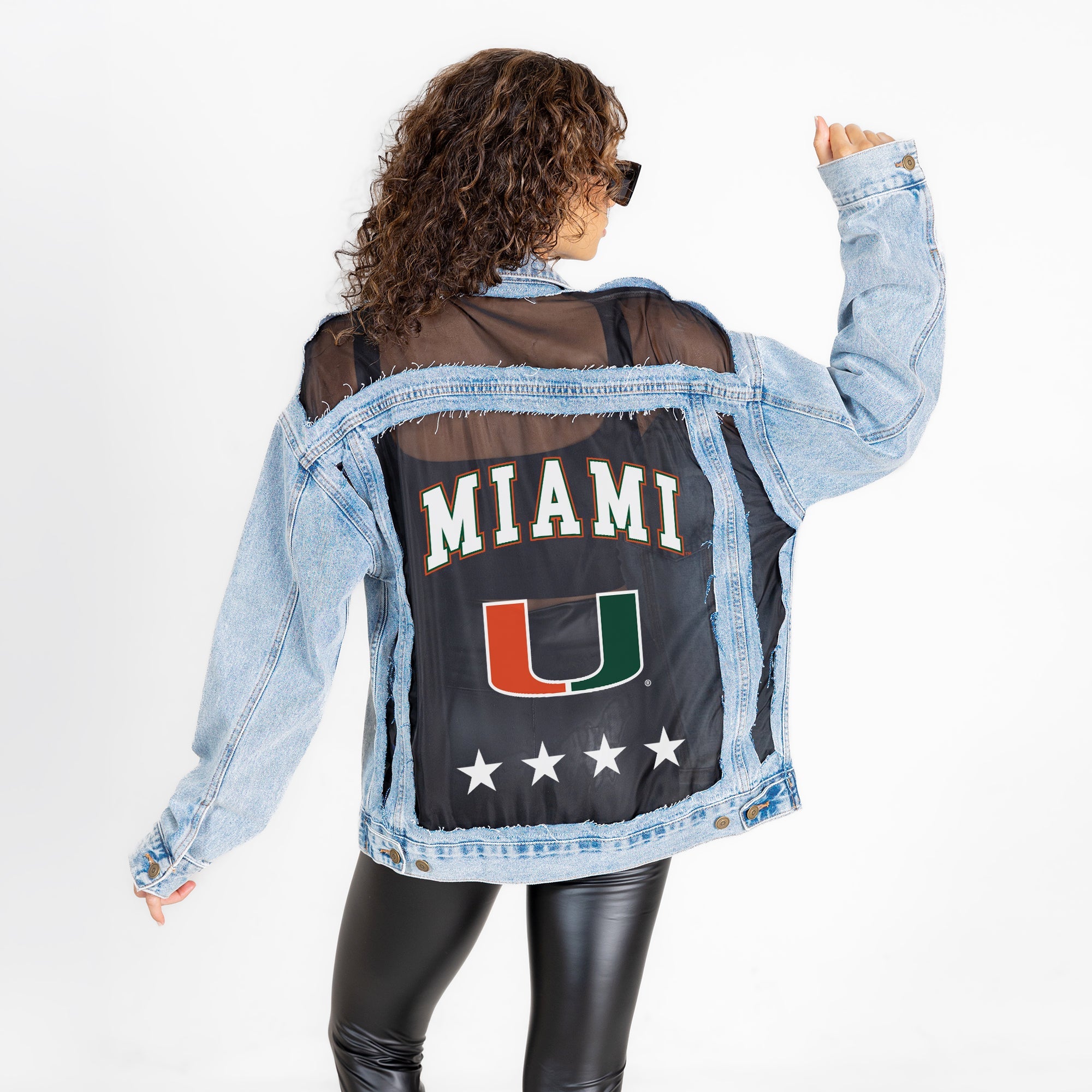 MIAMI HURRICANES RULE BREAKER DISTRESSED MESH DENIM JACKET