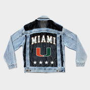 MIAMI HURRICANES RULE BREAKER DISTRESSED MESH DENIM JACKET