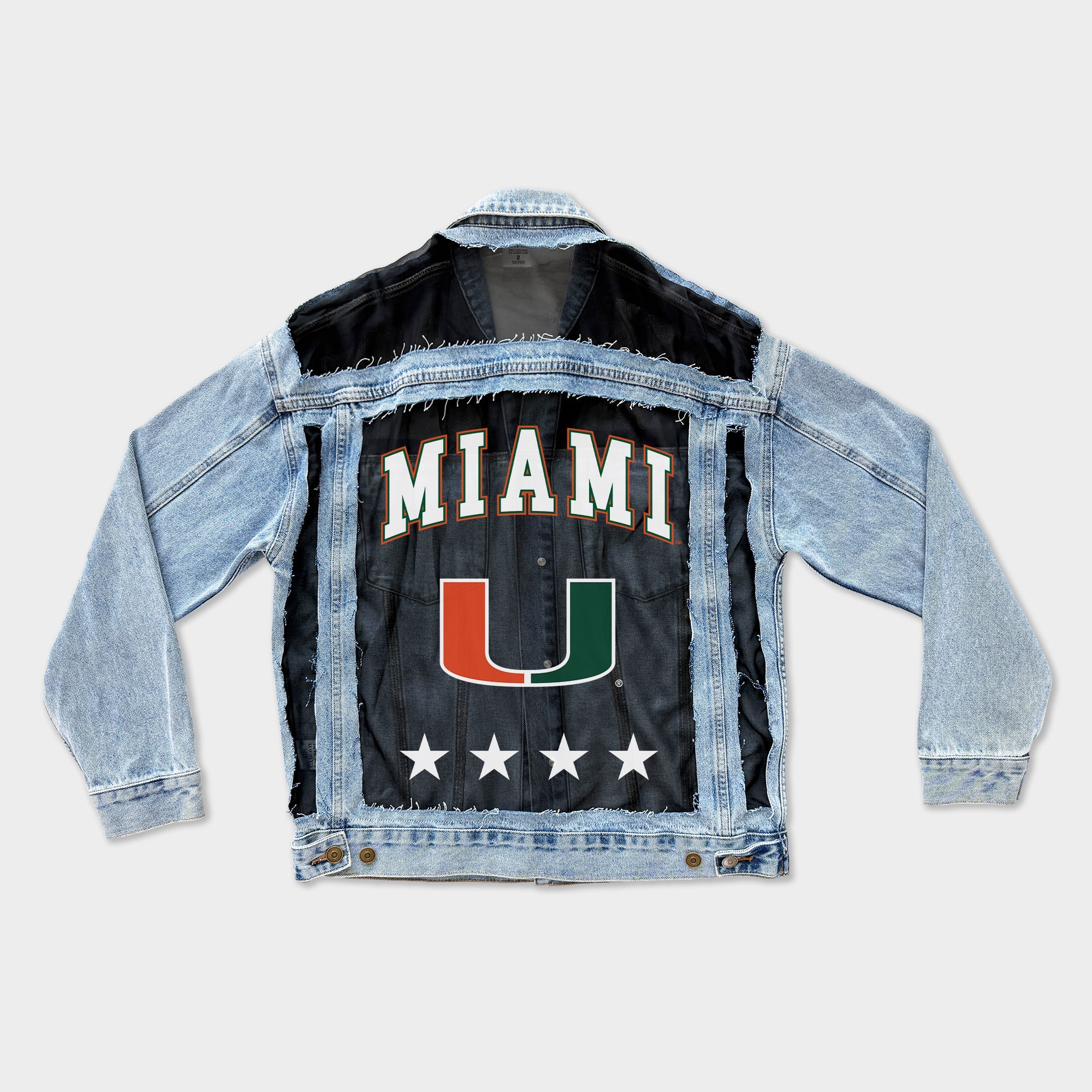 MIAMI HURRICANES RULE BREAKER DISTRESSED MESH DENIM JACKET