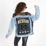 MICHIGAN WOLVERINES RULE BREAKER DISTRESSED MESH DENIM JACKET