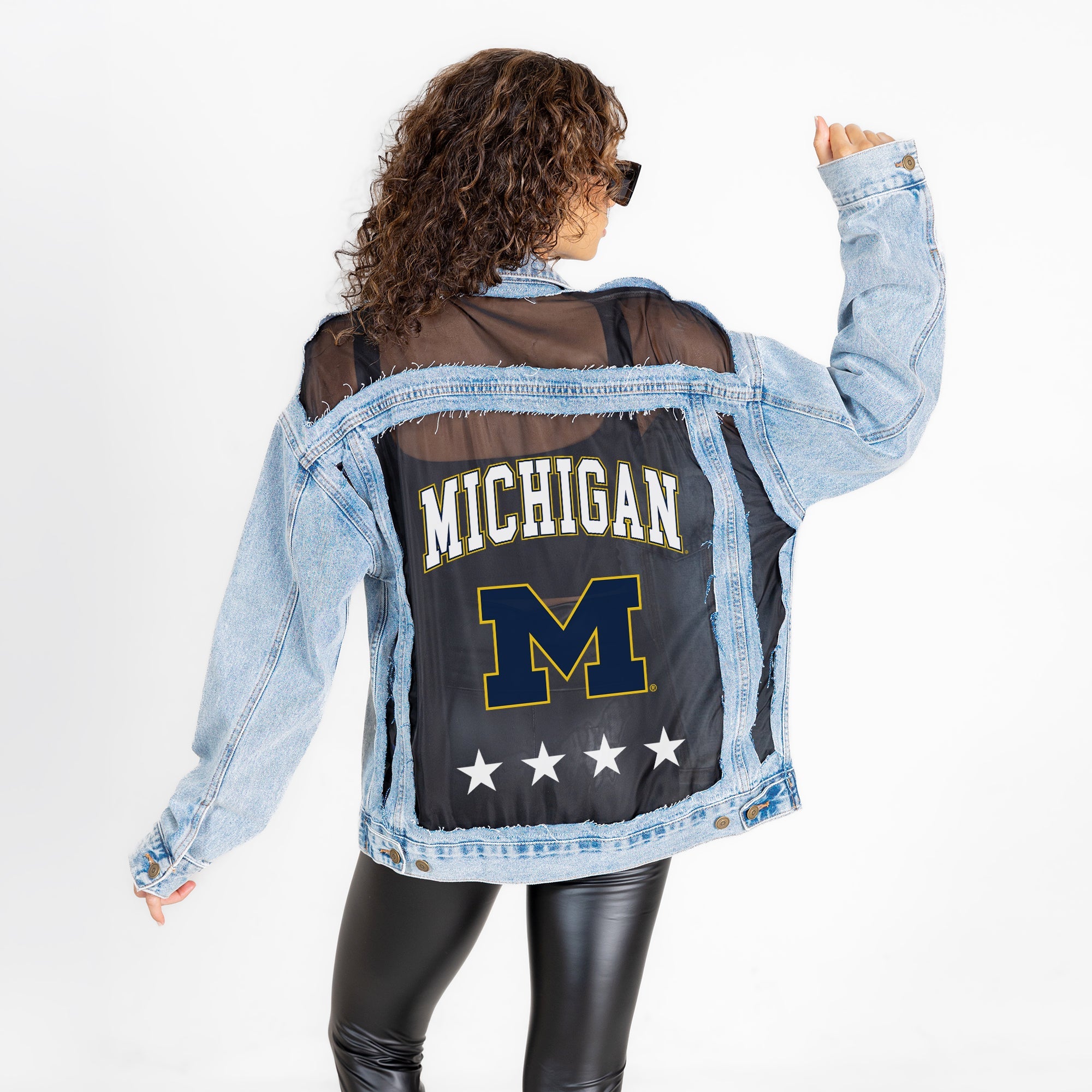 MICHIGAN WOLVERINES RULE BREAKER DISTRESSED MESH DENIM JACKET