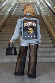 MINNESOTA VIKINGS RULE BREAKER DISTRESSED MESH DENIM JACKET