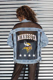 MINNESOTA VIKINGS RULE BREAKER DISTRESSED MESH DENIM JACKET