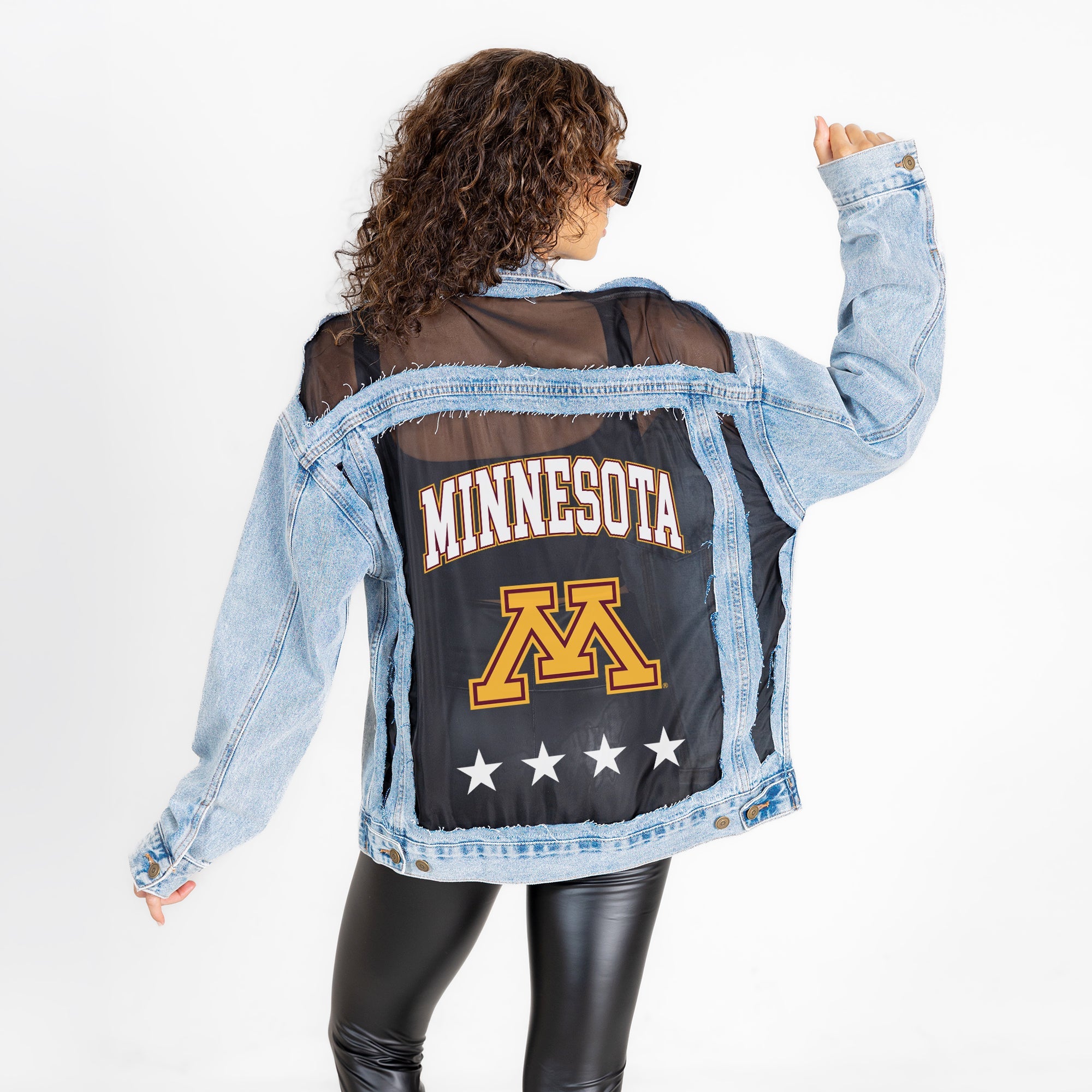MINNESOTA GOLDEN GOPHERS RULE BREAKER DISTRESSED MESH DENIM JACKET