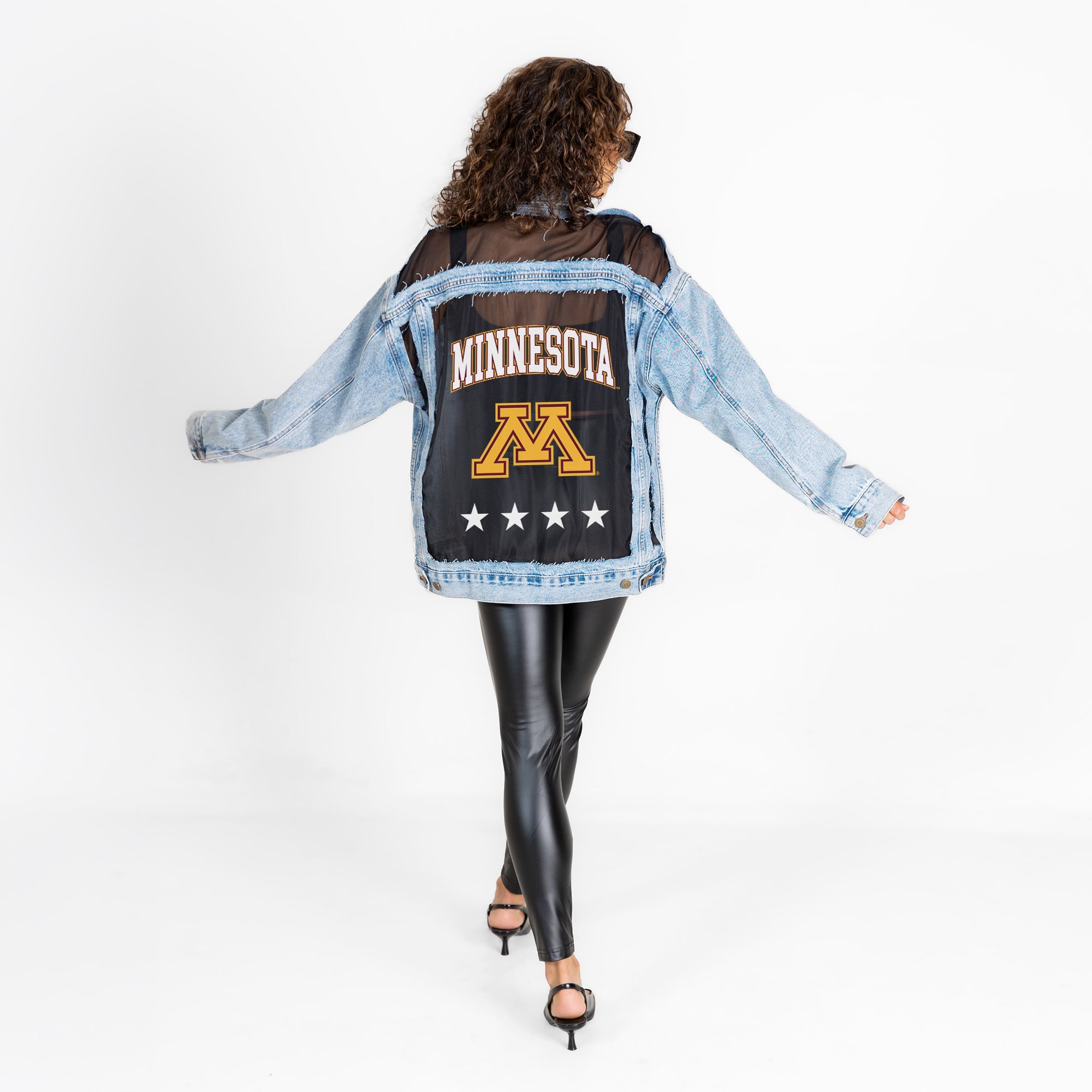 MINNESOTA GOLDEN GOPHERS RULE BREAKER DISTRESSED MESH DENIM JACKET