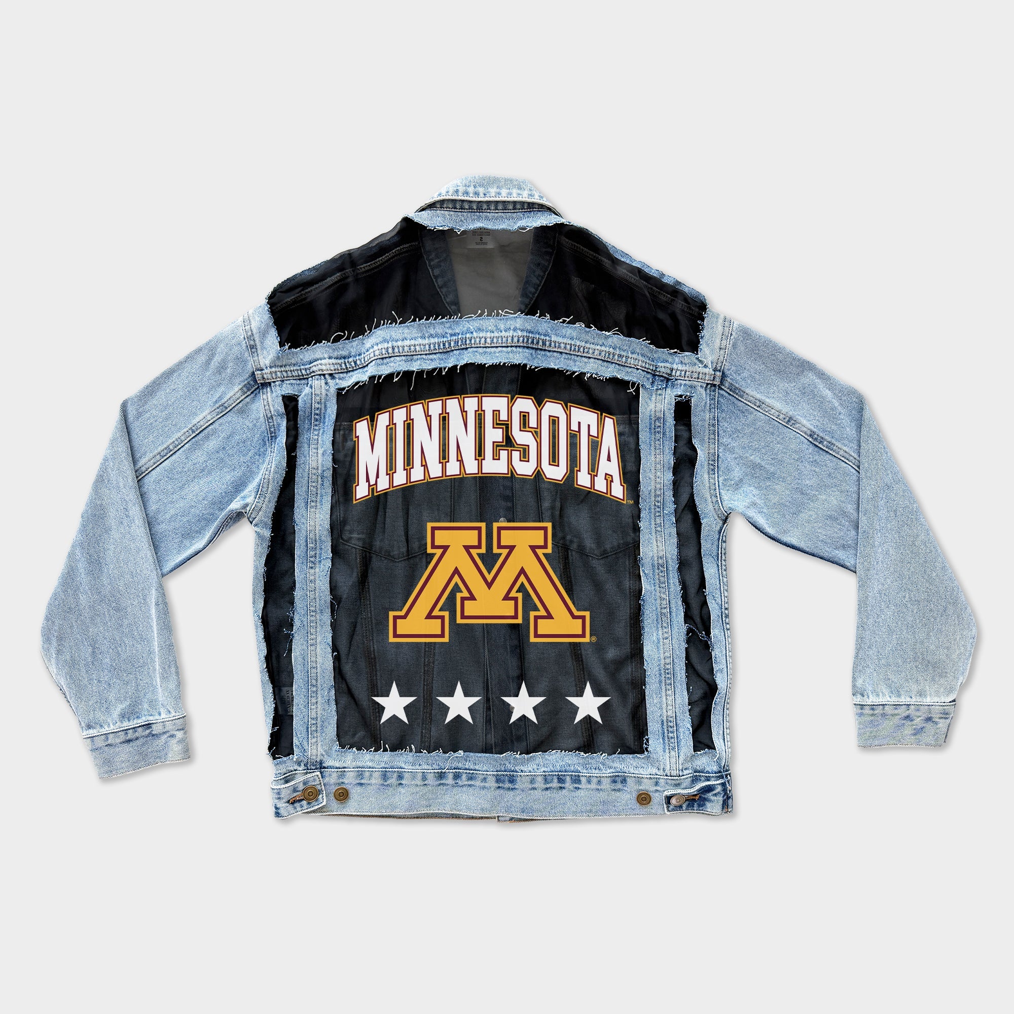 MINNESOTA GOLDEN GOPHERS RULE BREAKER DISTRESSED MESH DENIM JACKET